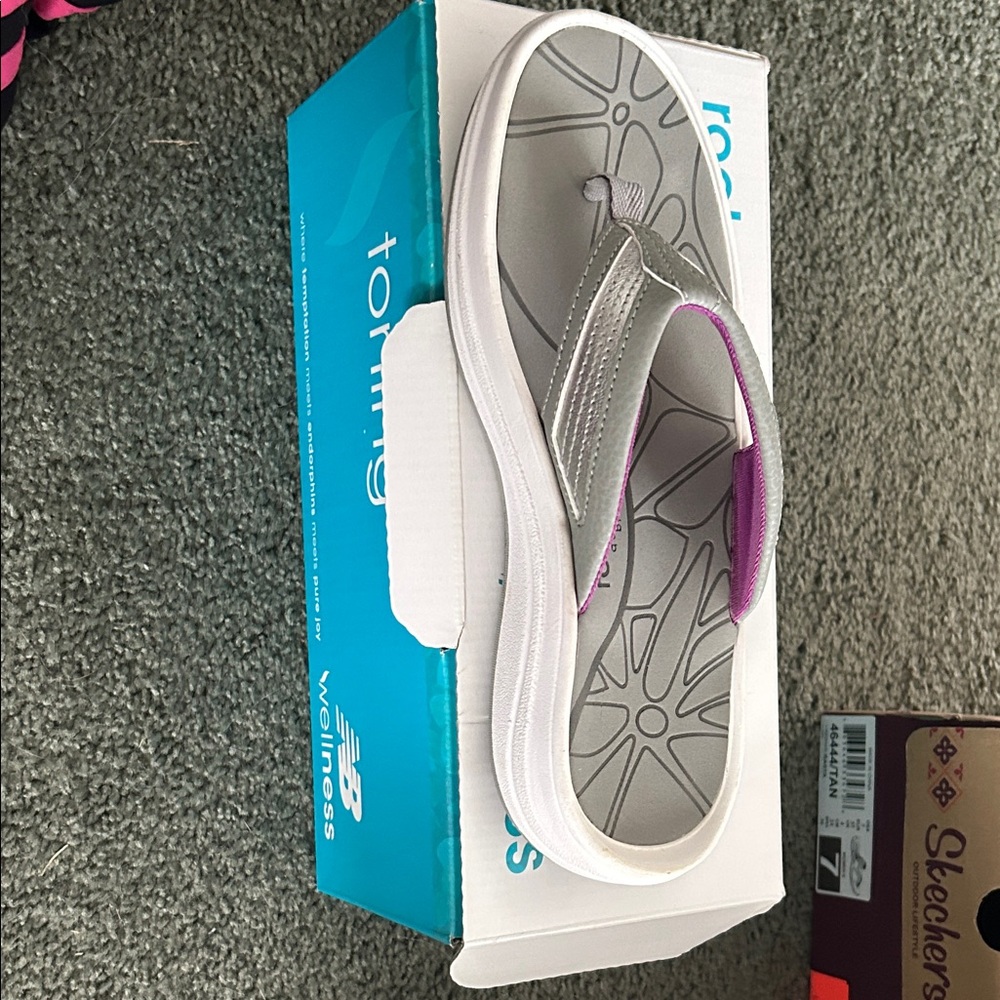 New Balance Women’s Silver Flip Flops with Pink Lining